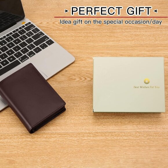 🆕Men Reddish Brown Leather RFID Bifold Wallet Large Capacity Credit Card Holder - Picture 6 of 6